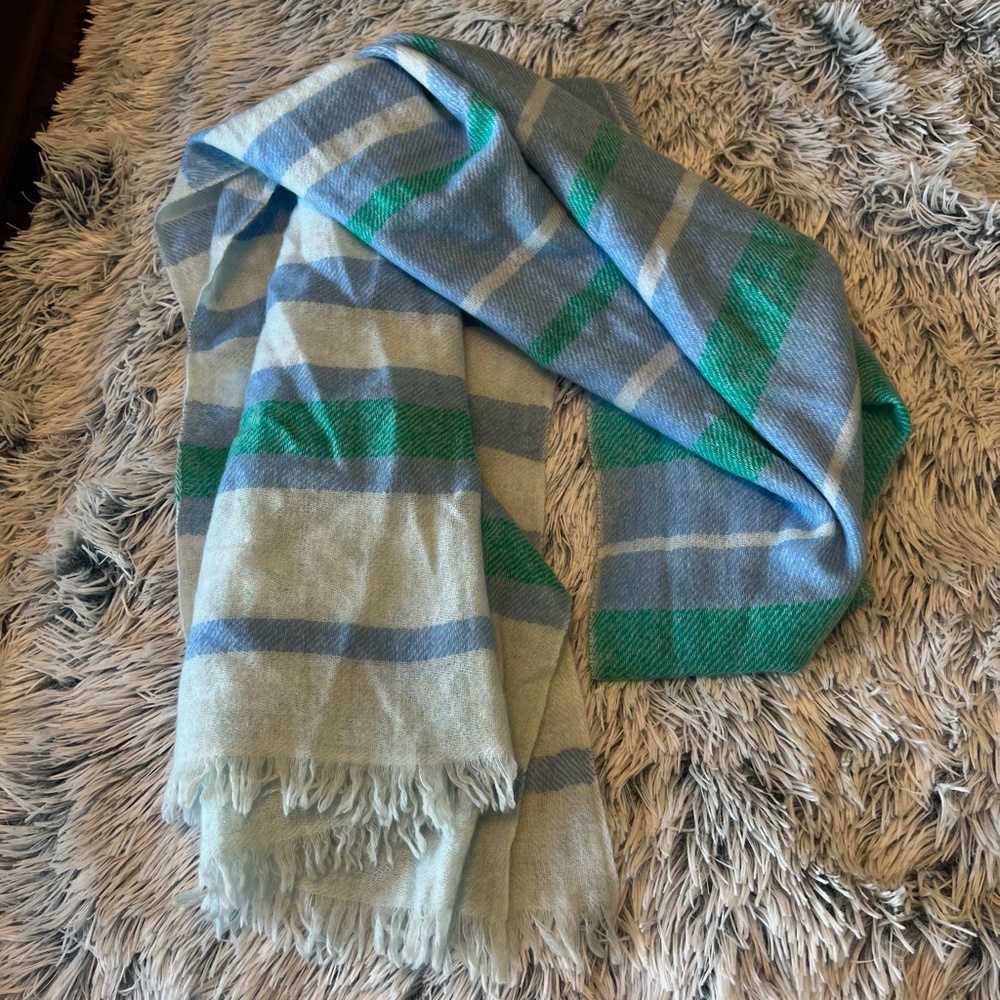 Vineyard Vines 72” x 23” Cashmere Scarf Wrap Blue Green Striped